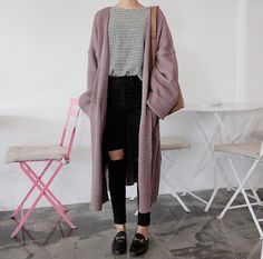 Knit Sweater Women, Loose Knit Sweater, Winter Mode, Hipster Outfits, Korean Fashion Trends, Cardigan Women, Loose Knit, Baby Outfits, Casual Black