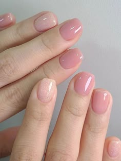 Jelly Nails With Glitter, Korean Jelly Nails, Short Pink Nails, Soft Pink Nails, Nails With Glitter, Pink Glitter Nails, Pink Gel Nails