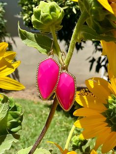 Hot pink dangles approx 2 in. Trendy Pink Earrings, Trendy Pink Dangle Jewelry, Pink Drop Earrings With Ear Wire, Trendy Pink Dangle Earrings, Trendy Pink Drop Earrings, Handmade Pink Drop Jewelry, Adjustable Pink Teardrop Jewelry, Adjustable Teardrop Pink Jewelry, Pink Drop Earrings For Party