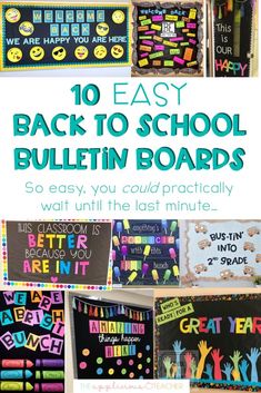 the back to school bulletin board is decorated with colorful lettering