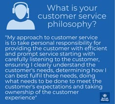 a blue poster with the words what is your customer service philosophy?