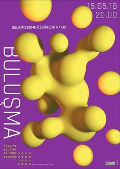 a poster with yellow balls floating in the air on a purple background that says autumn