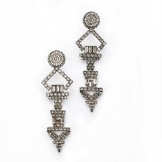 Dylan Lex | Luca Elegant Silver Geometric Earrings, Luxury Silver Earrings With Black Diamonds, Silver Art Deco Chandelier Earrings For Evening, Elegant Geometric Silver Jewelry, Elegant Silver Geometric Jewelry, Crystal Statement Earrings, Earrings Art Deco, Earrings Art, Art Deco Earrings