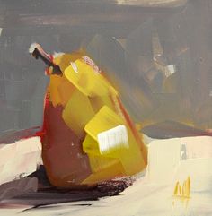 a painting of a pear on a table