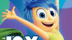 a cartoon character with blue hair is smiling and holding her arms up in the air