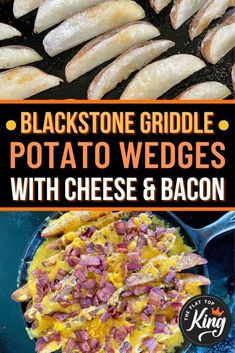 the black stone griddle potato wedges with cheese and bacon are on display for sale