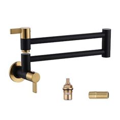 the brass faucet has two black bars on it