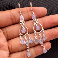 Stunning Rainbow Moonstone Gemstone Handmade Long Dangle Earrings - 925 Sterling Silver Designer Jewelry Dangle Earrings Length 2.9"- ae3224( Stamped 925 )MATERIAL - 925 STERLING SILVERGEMSTONE - MoonstoneSTONE SHAPE - PearEARRINGS LENGTH - 2.9" EARRING WEIGHT - 5.8 GRAMSCOLOR - RainbowSTONE SIZE - 6 x 4 MM Moonstone Drop Earrings, Earring Handmade, Handmade Earring, Silver Earrings Handmade, Onyx Earrings, Long Dangle Earrings, Moonstone Earrings, Moonstone Jewelry, 925 Silver Earrings