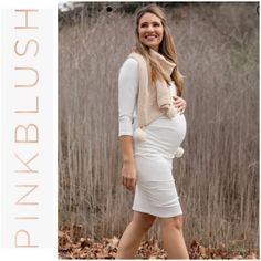 Nwot Pinkblush Exclusive! A Solid Hued Maternity Dress Featuring Ruched Sides For A Form-Fitting Silhouette, 3/4 Sleeves, A V-Neckline. Lined. 95% Polyester 5% Spandex Brand Tag Cut Off. (39) Cream Maternity Dress For Spring, Chic White Maternity Dress For Spring, Chic White Maternity Dress, Elegant Beige Maternity Dress For Spring, Maternity Dress, Brand Tags, Maternity Dresses, Cut Off, Blush Pink