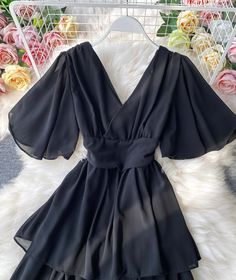 Lovely A line v neck chiffon dress Fabric: chiffon Color: yellow, green, ogrange, black Size(cm): S, M S length 116 bust 95 sleeve length 30 Cake Dress, Orange Wine, Black Prom Dress, Dress Cake, Women Wedding Guest Dresses, Dress Pattern, Crochet Dress, Chiffon Dress, Dress Fabric