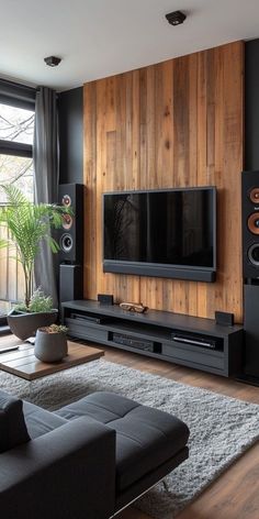 the living room is clean and ready to be used as a home theater or entertainment center