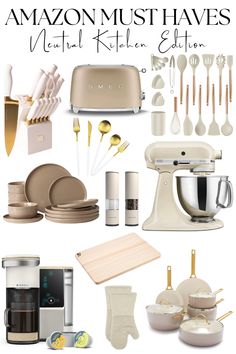 an assortment of kitchen appliances and utensils with the words amazon must haves