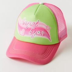 Urban Outfitters Airbrush Trucker Hat Color: Multi, Pink, Green & White One Size Fits Most Fitted With Mesh Back Panels Adjustable Back Strap 100% Polyester New With Tags (Nwt) Bad Hair Day Hat, Plaid Bucket Hat, Green Angel, Fashion Collection Inspiration, Corduroy Bucket Hat, Faux Fur Bucket Hat, Fur Bucket Hat, Mcbling Y2k, Urban Outfitters Accessories