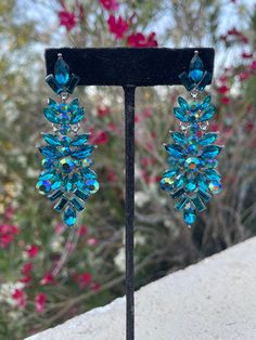 aqua ab rhinestone earrings Blue Rhinestone Drop Earrings, Blue Rhinestone Dangle Earrings, Blue Dangle Earrings With Rhinestones, Blue Crystal Pierced Earrings, Dazzling Blue Crystal Earrings, Sparkling Blue Dangle Earrings, Blue Sparkling Crystal Jewelry, Blue Crystal Glamorous Jewelry, Sparkling Blue Crystal Jewelry