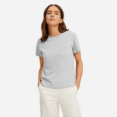 The Organic Cotton Box-Cut Tee Heathered Grey – Everlane Cut Tee Shirts, Cotton Box, Cut Tees, Womens Cashmere, Scoop Neck Tee, Grey Tee, Street Outfit, Tshirt Outfits, Big Deal