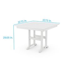 a white table is shown with measurements for the top and bottom portion, including height