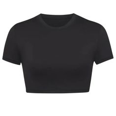 Skims Swim T-Shirt In Onyx Great As Swimwear Or Everyday Wear Size Xs Black Athleisure Cropped T-shirt For Workout, Sporty Black Crop Top T-shirt, Fitted Black Athleisure T-shirt, Fitted Black Sporty T-shirt, Basic Crew Neck Crop Top For Sports, Basic Crew Neck Sports Crop Top, Black Short Sleeve Crop Top For Workout, Black Athleisure Crop Top, Basic Black Moisture-wicking Tops