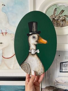 a painting of a duck wearing a top hat