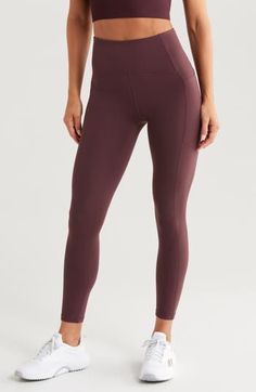 Sculpted flatlock seams define athletic leggings with a supportive mesh layer inside the front waistband and a handy pocket to stash your phone. Made from a stretch-nylon fabric, these high-performance leggings have a silky, buttery feel balanced by lasting durability. 24" inseam; 8 1/2" leg opening; 11" front rise; 13" back rise (size Medium) Pull-on style Drop-in pocket Moisture-wicking fabric engineered for dryness and comfort 74% nylon, 26% spandex Machine wash, tumble dry Imported Athleisure Activewear With Mesh Pockets, Stretch Activewear With Functional Pockets For Running, Solid Athleisure Activewear With Functional Pockets, Solid Color Athleisure Activewear With Pockets, Nylon Activewear With Side Pockets For Yoga, Nylon Yoga Activewear With Side Pockets, Stretch Yoga Pants With Pockets For Running, Functional Activewear With Mesh Pockets For Workout, Stretch Nylon Activewear With Functional Pockets