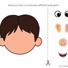 Learn about body parts through cut and paste activities! Choose your gender, shadow prompt or no prompt, or challenge yourself to build a monster! Human And Monster, Build A Monster, Picture Of Body, Classroom Objects, Senses Preschool, Face Parts, Face Cut Out