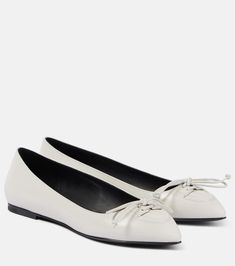 Find ALAÏA Alaïa Leather Ballet Flats on Editorialist. Upper: leather. Lining: leather. Sole: leather insole and sole. Toe shape: pointed toe. Made in Italy. Includes: shoe box, dust bags. Designer color name: Blanc Casse. Elegant Swift Leather Shoes With Leather Sole, Elegant Leather Shoes With Leather Sole, Elegant Swift Leather Shoes With Rubber Sole, Elegant White Calf Leather Shoes, Elegant Slip-on Swift Leather Shoes, Elegant Swift Leather Slip-on Shoes, Elegant Leather Flats With Leather Lining, Elegant Leather Closed Toe Flats, Elegant Closed Toe Leather Flats