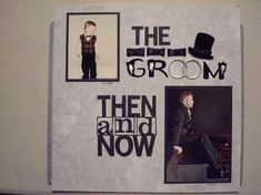 there is a collage with pictures and words on the wall in this room that says, the groom then we are now