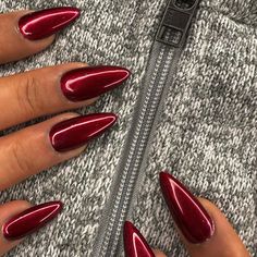 Red Chrome Nails: 37+ Designs That Will Turn Heads - Nail Designs Daily Classy Red And Gold Nails, Mettalic Red Nails, Crimson Chrome Nails, Metalic Red Nail, Dark Red Shiny Nails, Res Chrome Nails, Red Crome Nails Almond, Dark Red Chrome Nails Designs, Chrome Nails Burgundy