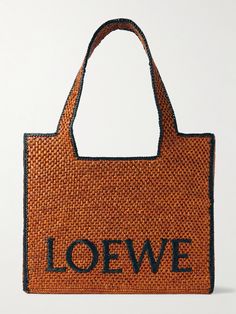 Made in Spain using raffia that's harvested and woven in Madagascar by local artisans, Loewe's tote bag is embroidered with the brand's logo and edged with a contrasting trim. Made in collaboration with Paula’s Ibiza, it's generously sized to hold a tablet, towel and water bottle and fitted with internal leather slots for securing smaller items. Designer Natural Woven Straw Bag, Designer Summer Shoulder Bag For Vacation, Designer Shoulder Bag For Summer Vacation, Designer Natural Straw Tote Bag, Designer Rectangular Straw Bag In Natural Color, Designer Rectangular Natural Straw Bag, Designer Handwoven Rectangular Straw Bag, Designer Rectangular Straw Bag With Braided Handles, Designer Woven Shoulder Bag For Summer