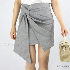 Lasaky - High-waisted Irregular Hem Skirt with Trendy Tie-up Detail and Body-hugging Fit Fitted Asymmetrical Bottoms For Office, Elegant Non-stretch Asymmetrical Skirt, Fitted Asymmetrical Office Bottoms, Fitted Bottoms With Asymmetrical Hem For Office, Asymmetrical Skort For Summer Workwear, Asymmetrical Summer Workwear Skort, Fitted Asymmetrical Skirt For Office, Summer Workwear Bottoms With Asymmetrical Hem, Elegant Asymmetrical Hem Mini Skirt For Summer