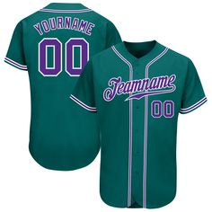 Custom Aqua Purple-White Authentic Baseball Jersey Number 3, Baseball Shirts, Baseball Jersey, Button Design, Baseball Jerseys, Logo Color, Non Alcoholic, Kelly Green, Moisture Wicking Fabric