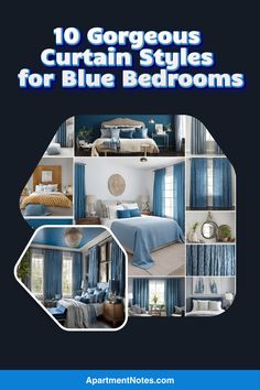 10 gorgeous curtain styles for blue bedroom with text overlay that reads, 10 gorgeous curtain styles for blue bedroom