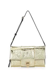 Proenza Schouler Flip Metallic Shoulder Bag in Gold Logo lock closure Removable and adjustable shoulder strap Interior slip pocket, zip pocket, and card slots Polyester outer Leather lining 8.5”W x 5”H x 2.2”D 8” strap drop Made in Italy Gold Logo, Proenza Schouler, Handbag Accessories, Card Slots, Slots, Zip Pockets, Shoulder Strap, In Italy, Shoulder Bag