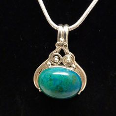 Chrysocolla Stone Pendent Set In .925 Silver 18" 925 Chain Pendent Necklace, Womens Jewelry Necklace, 925 Silver, Jewelry Necklaces, Women Jewelry, Chain, Stone, Silver, Women Shopping