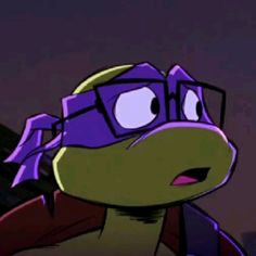 a cartoon turtle with glasses on it's head