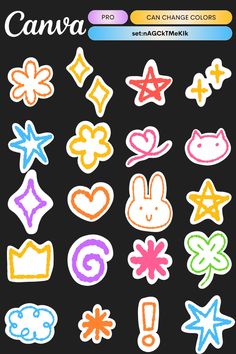 an image of stickers that say canna and have different designs on them, including stars