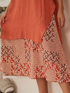 Vintage Two Pieces Short Sleeve O-neck Patchwork Dress Patchwork Shorts, Short Sleeve Maxi Dresses, Vintage Style Dresses, Color Pick, Patchwork Dress, Style Dresses, Maxi Dress With Sleeves, Two Pieces, Orange Color