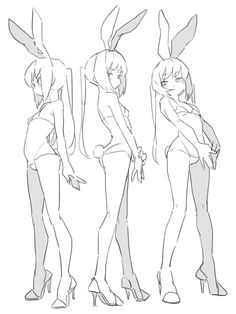 Different Poses, 캐릭터 드로잉, Poses References, Figure Drawing Reference, Anime Drawings Tutorials, Bunny Ears, Anatomy Art, Art Poses