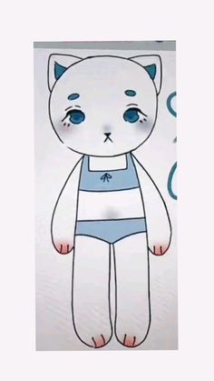 a drawing of a cat with blue eyes and an apron on it's chest