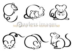 the year of the rat icon set in black and white, with various mouses