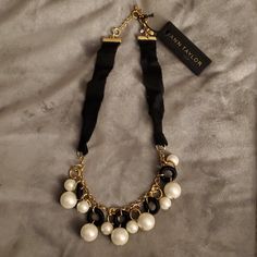 Ann Taylor Black/Pearl/Gold Necklace ... New With Tags Black Pearl Evening Necklace, Black Pearl Necklace For Party, Pearl Gold Necklace, Gold Pearl Necklace, Black Pearl, Gold Black, Womens Jewelry Necklace, Ann Taylor, Gold Necklace