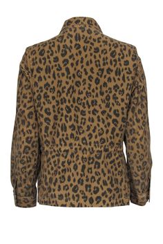 Embrace your animal instincts with Frame's Spring Service Cargo Jacket. This military-inspired shirt jacket features a playful cheetah print, slouchy fit, and oversized utility pockets for a fierce and functional look. Perfect for layering, this jacket is the ultimate statement piece for those who love to take a walk on the wild side. Size S 100% Cotton Front zipper w/ snap buttons Utility pockets Snap button cuffs Concealed waist drawstring Bust 39.5" Waist (not cinched) 38" Shoulder to hem 25" Sleeve length 20" Shoulder to shoulder 19" Brown Graphic Print Outerwear For Fall, Graphic Print Fall Outerwear For Work, Fall Graphic Print Outerwear For Work, Graphic Print Outerwear For Fall Workwear, Fall Graphic Print Workwear Outerwear, Casual Leopard Print Outerwear With Pockets, Casual Leopard Print Outerwear For Work, Trendy Leopard Print Outerwear With Pockets, Fall Leopard Print Outerwear With Pockets