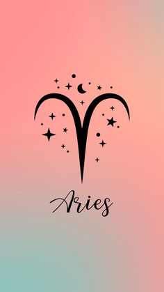 the zodiac sign aris with stars and moon on it's side, against a pastel background