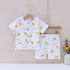 Baby Boy Fruit Print Geometric Pattern Pajama Top & Shorts - PrettyKid Family Matching Cartoon Print Sets For Summer, Family Matching Sets With Cartoon Print For Summer, Summer Family Matching Sets With Cartoon Print, Cartoon Print Cotton Sleepwear For Summer, Cartoon Print Cotton Short Sets, Cotton Cartoon Print Short Sets, Cartoon Print Bedtime Sets For Summer, Summer Bedtime Sets With Cartoon Print, Summer Sets With Cartoon Print And Shorts