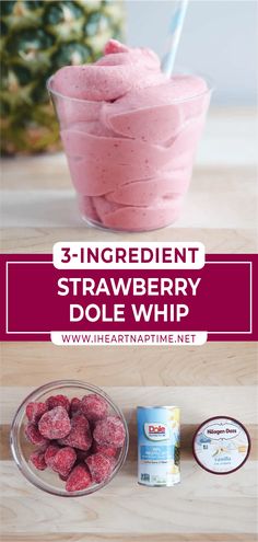 three ingredient strawberry dole whip in a glass bowl