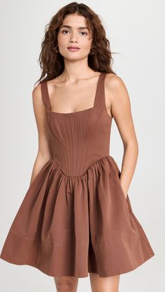 Fast Free Shipping & Free Returns on STAUD Landscape Dress at Shopbop. Shop new arrivals from STAUD at Shopbop.com Basque Waist, Brown Mini Dress, Cotton Blends Dress, Brown Outfit, Darling Dress, Loungewear Sets, Casual Tank Tops, Brown Dress