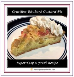 a slice of crustless rhubarb custard pie on a plate