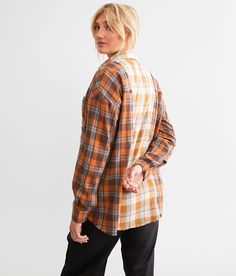 BKE Mixed Flannel Boyfriend Shirt - Brown/Orange Medium, Women's Brownblue Plaid button down shirt Fraying details Bust measures 46 on size small Body length 29 1/2 on size small. Layering piece(s) and/or accessories sold separately.. 100% Cotton. Hand wash cold. Do not bleach. Dry flat. Iron low if necessary.. Measurements: Bust -Fullest part of bust with arms at sides. Waist -Circumference of natural waist: above belly button below rib cage. Hips -Standing with feet together fullest part of hi Fall Orange Shirt With Button Closure, Orange Fall Shirt With Button Closure, Casual Orange Flannel Shirt For Fall, Fall Orange Collared Shirt, Casual Orange Cotton Flannel Shirt, Orange Casual Cotton Flannel Shirt, Boyfriend Shirt, Waist Circumference, Rib Cage