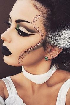 Hallowen Schminke, Frankenstein Makeup, Beautiful Halloween Makeup, Make Up Diy, Fantasy Make-up, Halloweenský Makeup, Halloween Make-up Looks, Makeup Sephora, Halloween Makeup Ideas