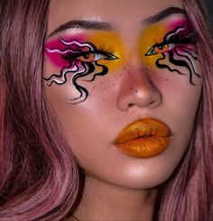 Artsy Makeup, Punk Makeup, Neon Makeup, Face Art Makeup, Rave Makeup, Makeup Challenges, Edgy Makeup