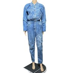 80S Denim Jumpsuit Distressed Fringe Grunge Patched High Waisted IN-TICE-MENT | eBay Ripped Fitted Denim Jumpsuit, Fitted Distressed Denim Jumpsuit For Spring, Ripped Medium Wash Fitted Denim Jumpsuit, Fitted Ripped Medium Wash Denim Jumpsuit, Fitted Ripped Denim Jumpsuit In Medium Wash, Fitted Ripped Denim Jumpsuit, 80s Denim, Denim Jumpsuit, Dandy